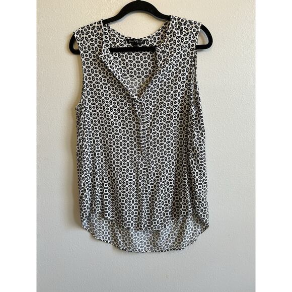 Velvet Heart White Black Geo Pattern Sleeveless V Neck Blouse 80s Art Casual M - Picture 4 of 5